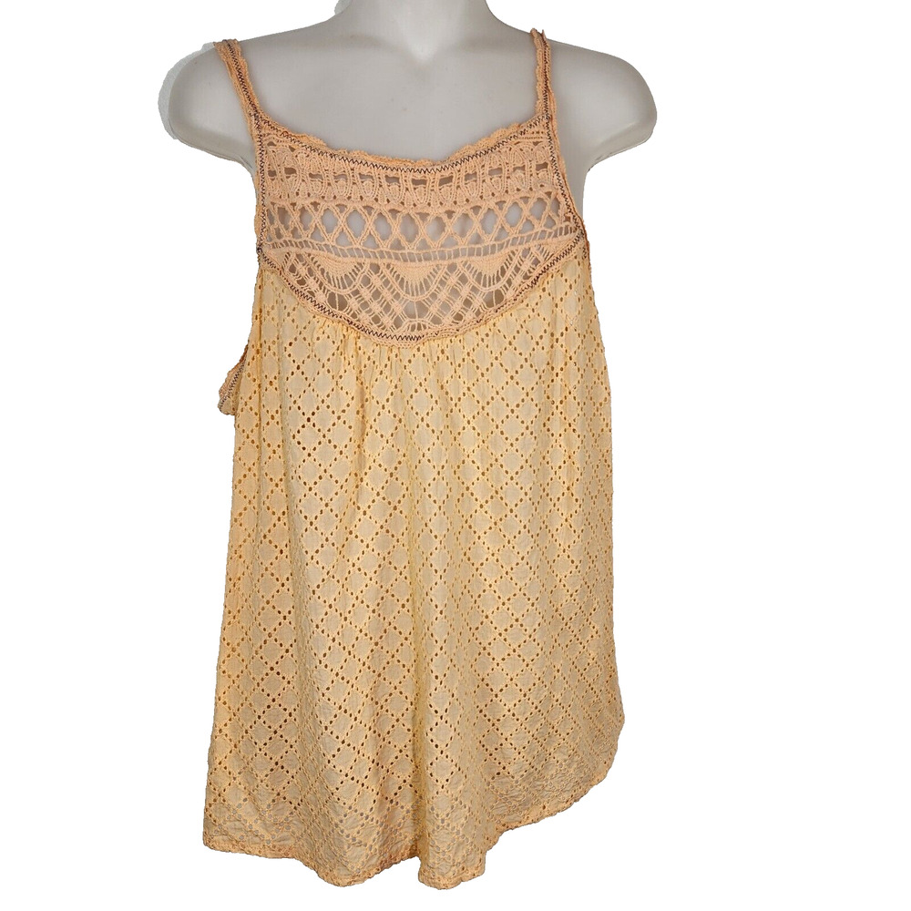 Maurices Womens Tank Top Large Spaghetti Straps Crochet Embroidered Eyelet Sheer